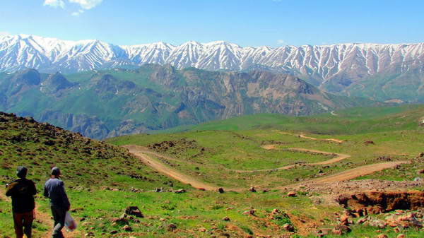 view of Alborz mountain range in south of Damavand