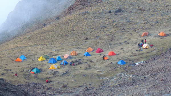 Camp in Sabzeh Lash Plain in climbing to Damavand peak from the northeastern front