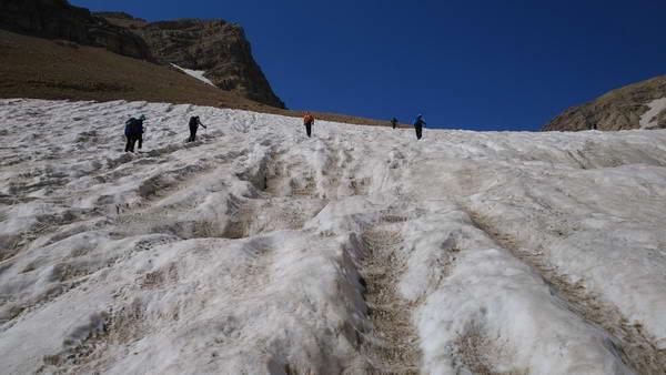 Long glaciers In the way to climb Kolunchin, the highest peak of Zardkooh mountain