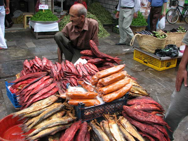 Fruit and fish market of Rasht, July 2011