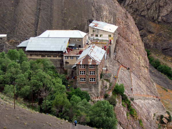 Shirpala Shelter is set up on the ridge of a mountain wall